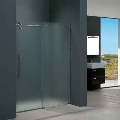 Frosted and Stainless Steel Frameless Shower Door 60 Inch 3/8 Inch glass