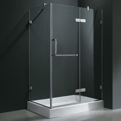 Clear and Chrome Frameless Shower Enclosure with Right Base 32 inch by 40 inch 3/8 inch glass