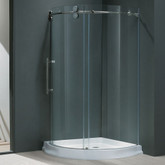 Clear and Chrome Frameless Round Shower Enclosure Left-Side Door with White Base 36 inch by 36 inch