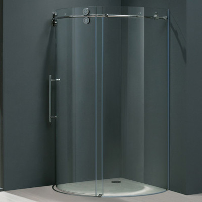 Clear and Chrome Frameless Round Shower Enclosure Left-Sided Door 40 inch by 40 inch 5/16 inch glass