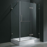 Clear and Brushed Nickel Frameless Shower Enclosure with Right Base 32 inch by 48 inch