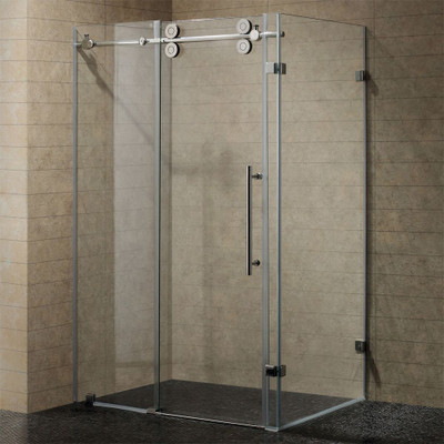 Clear and Chrome Frameless Shower Enclosure 36 Inch by 60 Inch 3/8 Inch glass