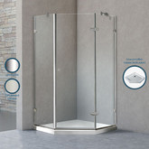 Clear and Brushed Nickel Frameless Neo-Angle Shower Enclosure with Low Base 36 inch by 36 inch