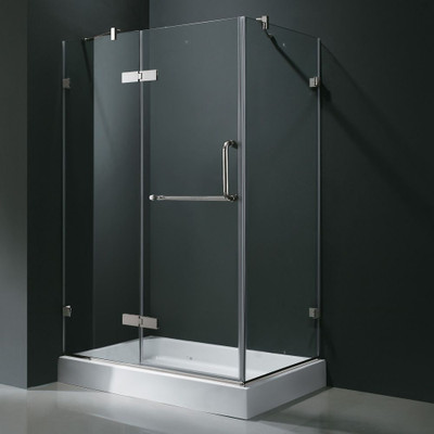 Clear and Chrome Frameless Shower Enclosure with Left Base 32 inch by 48 inch 3/8 inch glass