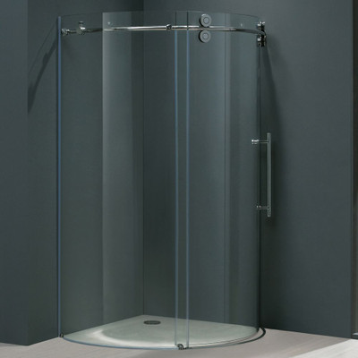 Clear and Chrome Frameless Round Shower Enclosure Right-Sided Door 36 inch by 36 inch