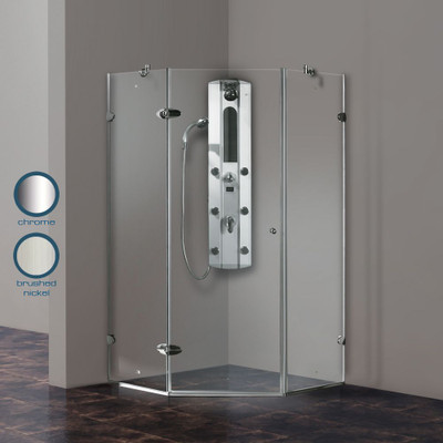 Clear and Chrome Frameless Neo-Angle Shower Enclosure 36 inch by 36 inch 3/8 inch glass