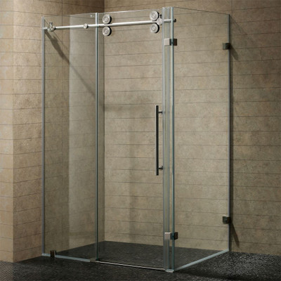 Clear and Stainless Steel Frameless Shower Enclosure 36 inch by 60 inch 3/8 inch glass