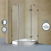 Clear and Brushed Nickel Frameless Neo-Angle Shower Enclosure with White Base 42 inch by 42 inch