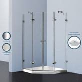 Clear and Chrome Frameless Neo-Angle Shower Enclosure with Low Base 42 1/8 inch by 42 1/8 inch