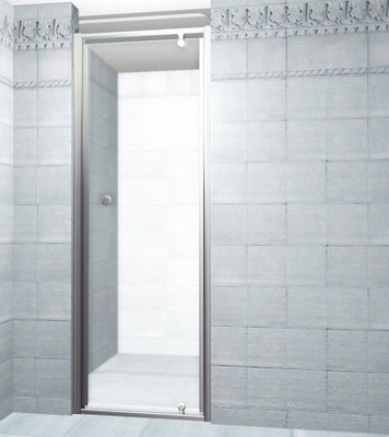 26 Inch Pivot Shower Door - White Finish With Obscure Glass