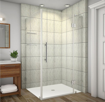 Avalux GS 42 Inch X 38 Inch X 72 Inch Completely Frameless Shower Enclosure With Glass Shelves In Chrome