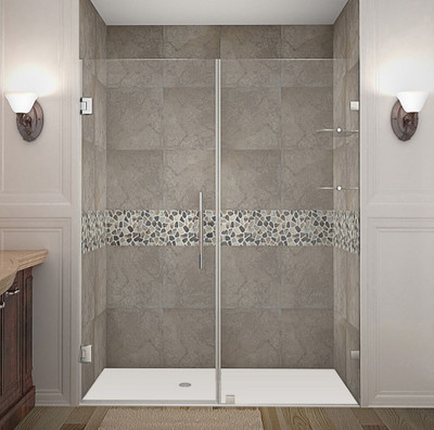 Aston Nautis GS 61 Inch X 72 Inch Completely Frameless Hinged Shower Door With Glass Shelves In Stainless
