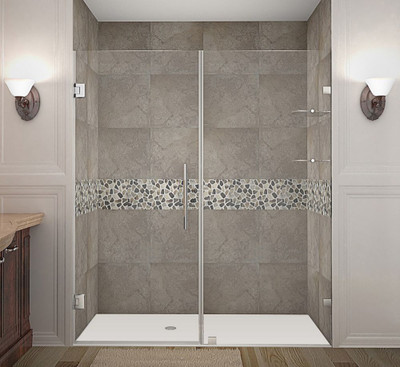Aston Nautis GS 69 Inch X 72 Inch Completely Frameless Hinged Shower Door With Glass Shelves In Stainless