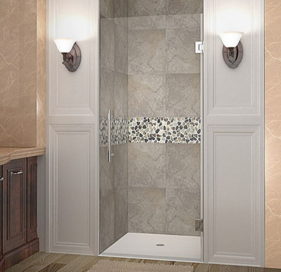 Cascadia 35 Inch X 72 Inch Completely Frameless Hinged Shower Door In Stainless Steel