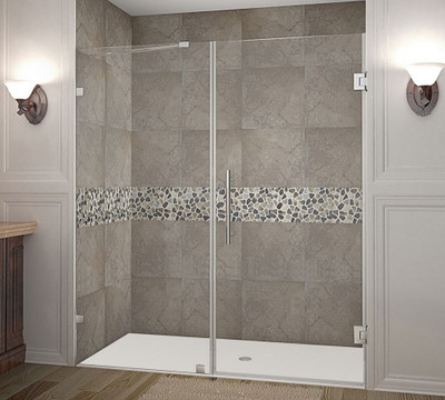 Aston Nautis 71 Inch X 72 Inch Completely Frameless Hinged Shower Door In Stainless Steel
