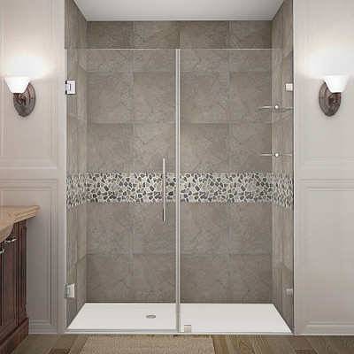 Aston Nautis GS 66 Inch X 72 Inch Completely Frameless Hinged Shower Door With Glass Shelves In Stainless
