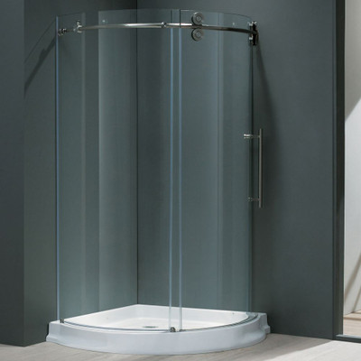 Clear and Stainless Frameless Round Shower Enclosure Right-Sided Door with Base 40 inch by 40 inch