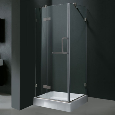 Clear and Brushed Nickel Frameless Shower Enclosure with Base 36 inch by 36 inch 3/8 inch glass