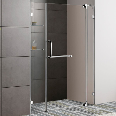 Clear and Chrome Frameless Shower Door 54 Inch 3/8 Inch glass