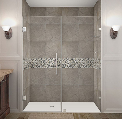 Aston Nautis GS 63 Inch X 72 Inch Completely Frameless Hinged Shower Door With Glass Shelves In Chrome