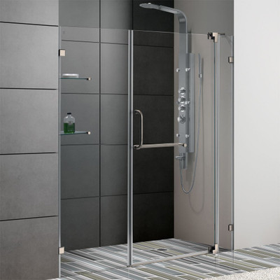 Clear and Brushed Nickel Frameless Shower Door 60 Inch 3/8 Inch glass