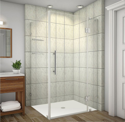 Avalux GS 40 Inch X 36 Inch X 72 Inch Completely Frameless Shower Enclosure With Glass Shelves In Chrome