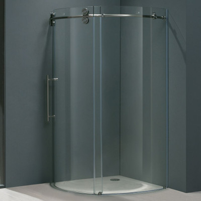 Clear and Stainless Steel Frameless Round Shower Enclosure Left-Sided Door 36 inch by 36 inch
