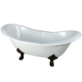 6 Feet  Cast Iron Oil Rubbed Bronze Claw Foot Double Slipper Tub with 7 Inch Deck Holes in White