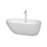 Melissa 60 In. Freestanding Soaking Bathtub in White, Chrome Trim, Chrome Floor Mounted Faucet