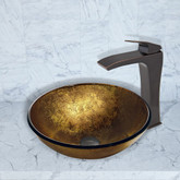 Antique Rubbed Bronze Liquid Gold Glass Vessel Sink and Blackstonian Faucet Set