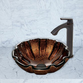 Antique Rubbed Bronze Walnut Shell Glass Vessel Sink and Linus Faucet Set