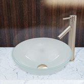 Brushed Nickel White Frost Glass Vessel Sink and Dior Faucet Set
