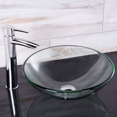 Chrome Crystalline Glass Vessel Sink and Shadow Vessel Faucet Set