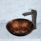 Antique Rubbed Bronze Kenyan Twilight Glass Vessel Sink and Blackstonian Faucet Set