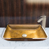 Brushed Nickel Rectangular Copper Glass Vessel Sink and Duris Faucet Set
