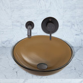 Antique Rubbed Bronze Sheer Sepia Frost Glass Vessel Sink and Olus Wall Mount Faucet Set