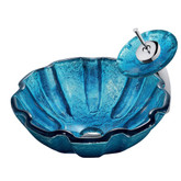 Chrome Mediterranean Seashell Glass Vessel Sink and Waterfall Faucet Set