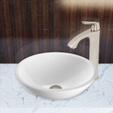 Brushed Nickel Flat Edged White Phoenix Stone Vessel Sink and Linus Faucet Set