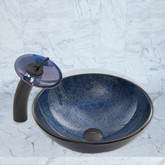 Matte Black Indigo Eclipse Glass Vessel Sink and Waterfall Faucet Set