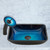 Matte Black Rectangular Turquoise Water Glass Vessel Sink and Waterfall Faucet Set