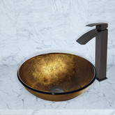 Matte Black Liquid Gold Glass Vessel Sink and Duris Faucet Set