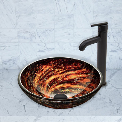 Matte Black Northern Lights Glass Vessel Sink and Seville Faucet Set