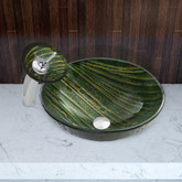Chrome Green Asteroid Glass Vessel Sink and Waterfall Faucet Set
