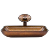 Oil Rubbed Bronze Rectangular Russet Glass Vessel Sink and Waterfall Faucet Set
