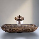 Oil Rubbed Bronze Rectangular Golden Greek Glass Vessel Sink and Waterfall Faucet Set