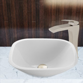Brushed Nickel Square Shaped White Phoenix Stone Vessel Sink and Blackstonian Faucet Set