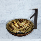 Antique Rubbed Bronze Zebra Glass Vessel Sink and Dior Faucet Set