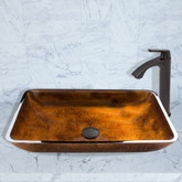 Antique Rubbed Bronze Rectangular Russet Glass Vessel Sink and Linus Faucet Set