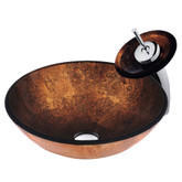 Chrome Russet Glass Vessel Sink and Waterfall Faucet Set