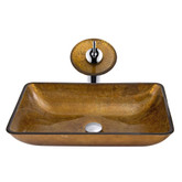 Chrome Rectangular Copper Glass Vessel Sink and Waterfall Faucet Set